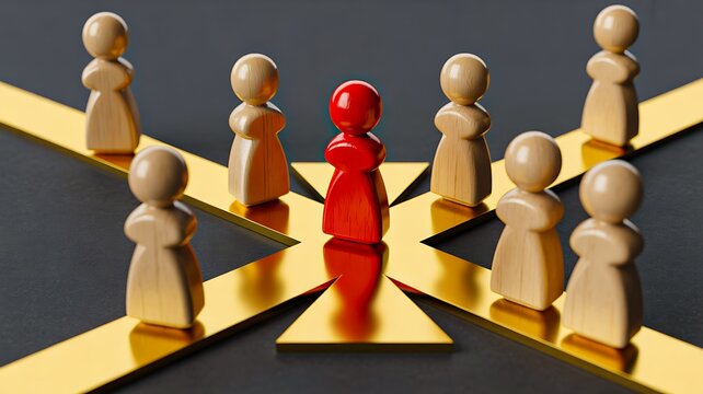 Leadership concept with central figure among group representing influence authority and team management