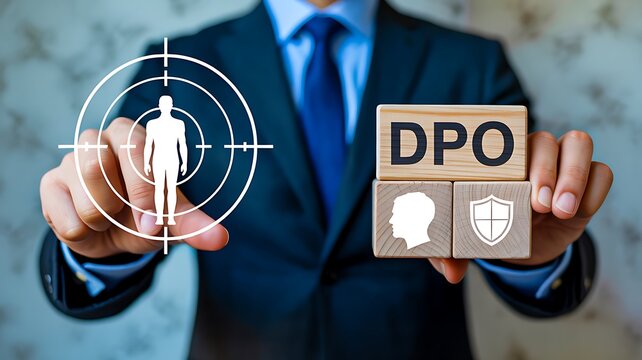 Data protection officer concept with target icon representing privacy security and compliance management