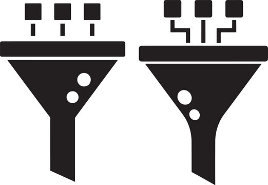 Funnel icon silhouette, filter symbol, data processing graphic