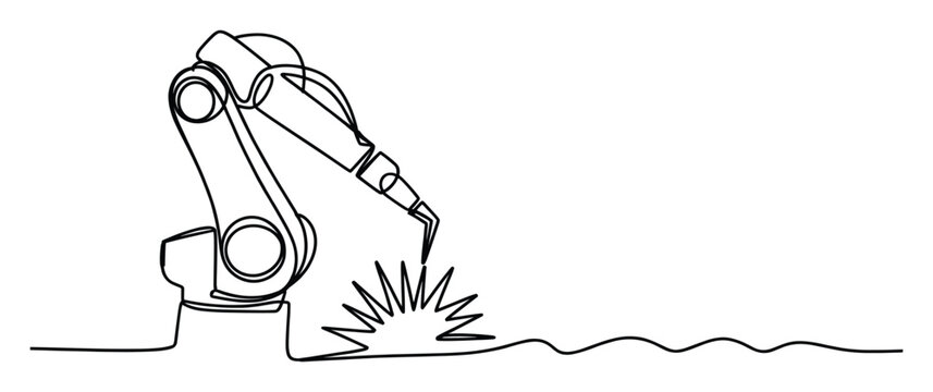 Industrial robotic arm welding in continuous line for automation technology concepts