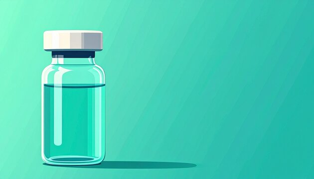 empty glass vial with cap on teal gradient background healthcare concept