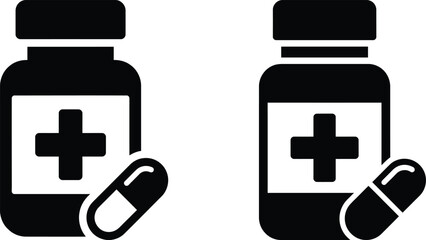 Fototapeta premium Prescription Medicine Bottle and Capsule Pill Medical Icon Vector