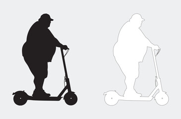 Silhouette of Overweight Man Riding Electric Scooter - Full Body Black Design © Ghulam