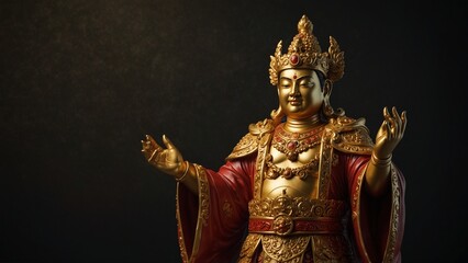 Fototapeta premium Statue of person with crown on his head, 3d render style background - Generative AI