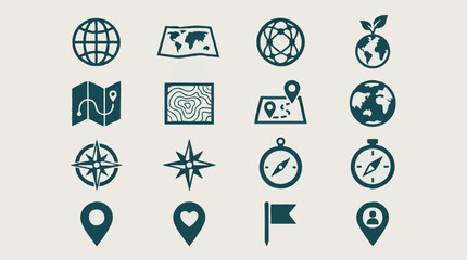 Navigation and Geographic Map Icons Set for Travel and Location © Artification