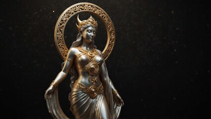 Obraz premium Statue of woman in gold and silver outfit, fantasy style digital art - Generative AI