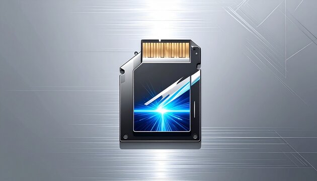 futuristic nvme ssd drive with glowing blue data transfer on metallic surface