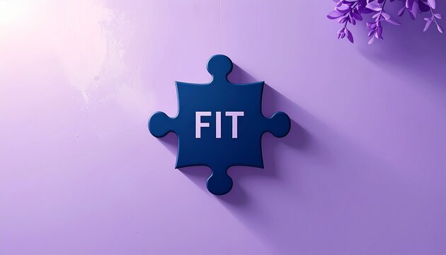fit puzzle piece icon on soft lilac gradient background for success concept