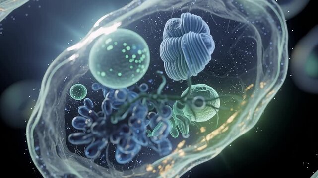Vibrant microscopic cells interacting in a colorful biological environment showcasing life at a cellular level