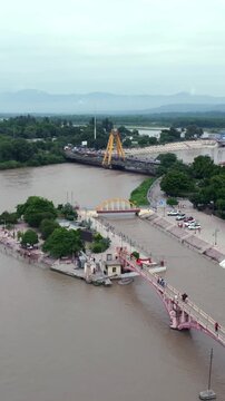 Vertical Aerial View of Har Ki Pauri Ganges River Haridwar India