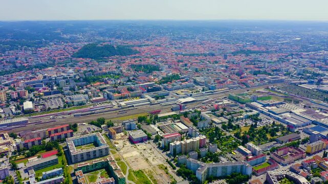 Graz, Austria. Eggenberg Palace (Schloss Eggenberg) - the largest aristocratic residence in Styria is listed as a World Heritage Site. Construction was completed by 1646. Drone footage