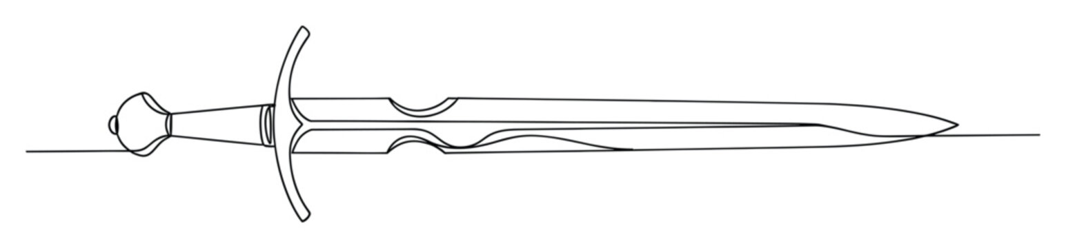 Single line drawing of a medieval sword or dagger for historical themes and visual projects