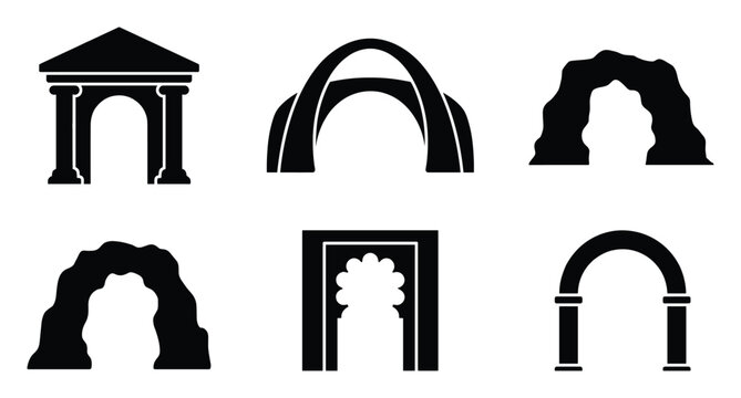 Varied architectural and natural arch silhouettes perfect for construction and historical projects