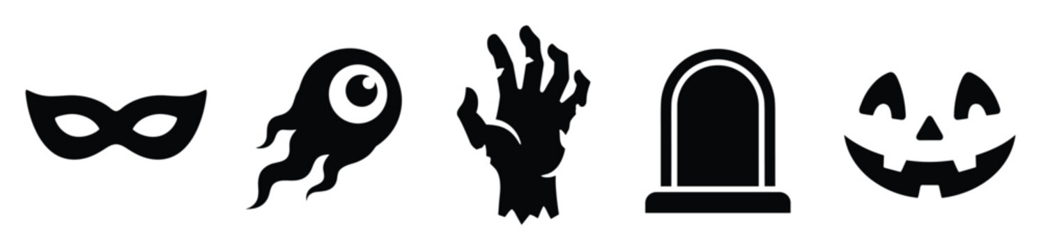 Spooky Halloween festive symbols collection featuring various scary holiday icons for celebration designs and seasonal advertisements