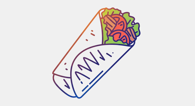 Healthy wrap sandwich with fresh vegetables and meat, isolated on a light background.