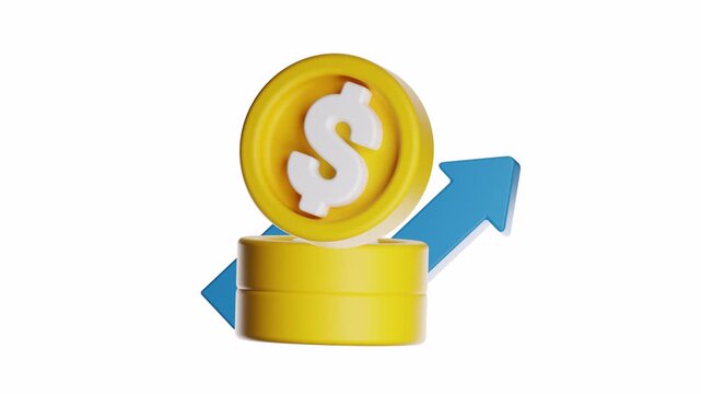 3d ux icon motion dollar coin stack symbolizes financial growth, ideal for finance blogs, investment websites, or business presentations emphasizing success and prosperity.