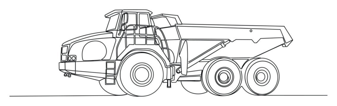 Articulated dump truck outline drawing for engineering projects and construction vehicle design