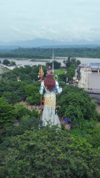 Vertical Aerial View of Lord Shiva Statue at Har Ki Pauri Haridwar India