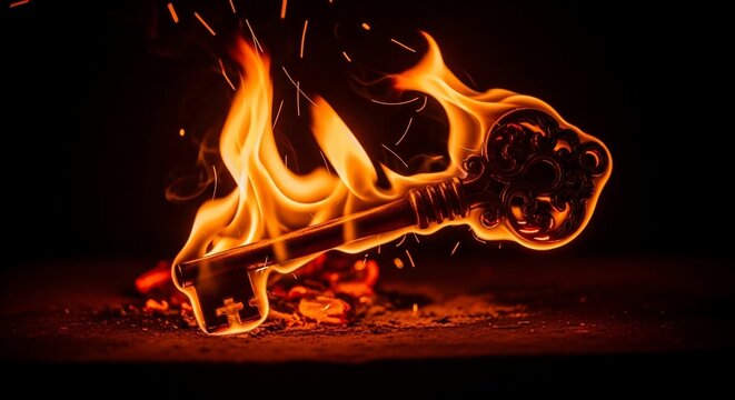 Burning Bone with Fiery Flames on Dark Background
