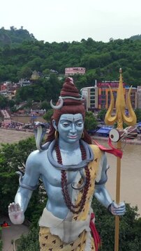Vertical Aerial View of Lord Shiva Statue at Har Ki Pauri Haridwar India