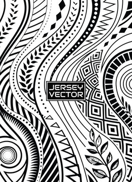 Polynesian Black and White Wavy Line Pattern with Geometric and Organic Shapes for T shirt or Jersey