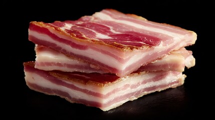 Obraz premium Crispy Bacon Slices Stacked Isolated On Black Background For Food Concepts
