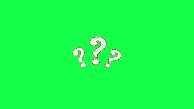 Hand Drawn scribble doodle sketch question mark animation on green background. Wiggly pop up question mark for web design, Why, ask, question problem, monochromatic flat object animation