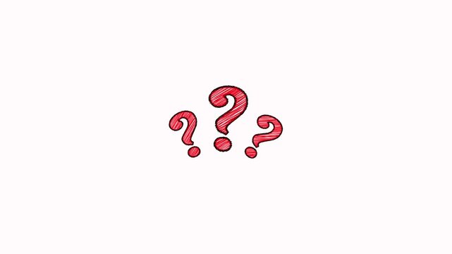 Hand Drawn scribble doodle sketch question mark animation on white background. Wiggly pop up question mark for web design, Why, ask, question problem, monochromatic flat object animation