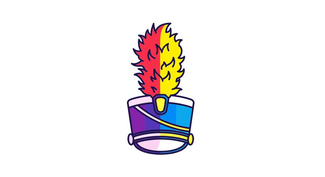 Vibrant marching band hat with colorful plume, military style, festive accessory