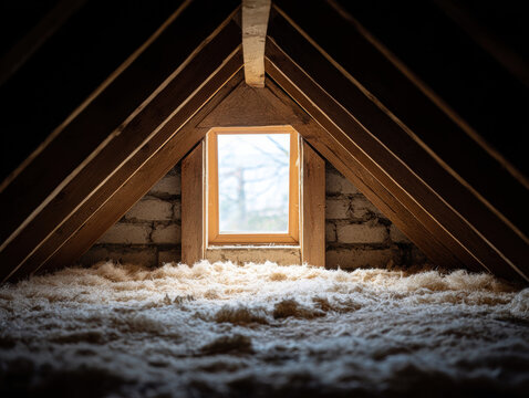 Attic hatch frost insulation roof loft window wood brick cold thermal loss attic hatch ceiling beam rafters wall interior house home building energy efficiency draft winter frozen insulation