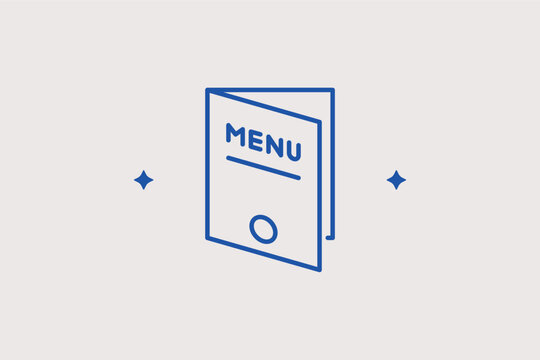 Restaurant menu brochure line icon for dining options and food selection. Practical vector illustration for cafe websites and hotel room service guides.