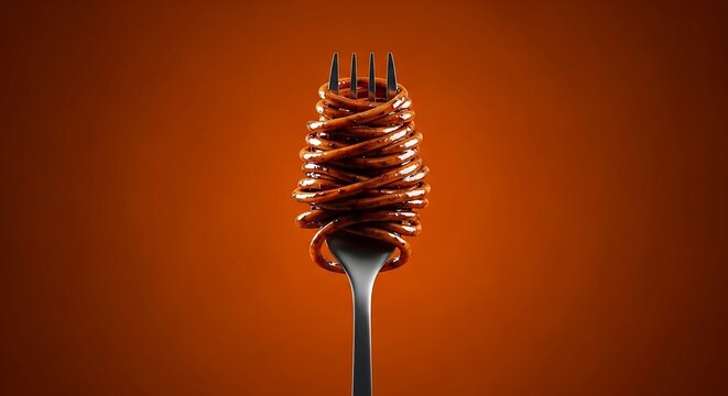 Black bean noodles wrapped on fork, food photography for modern Asian cuisine branding and bold advertising