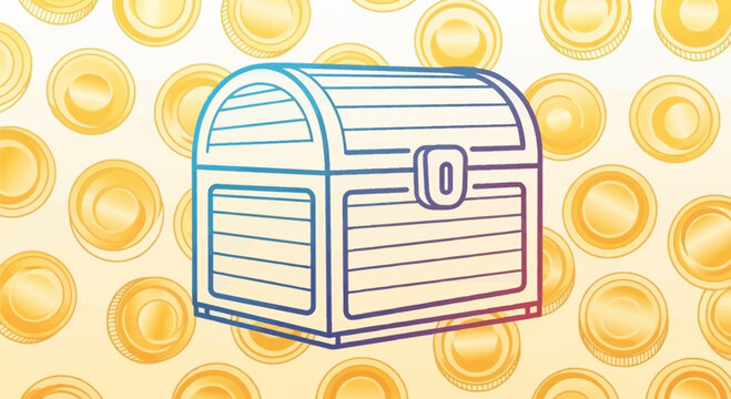 Treasure Chest Surrounded by Gold Coins, Loot Box, Game Reward, Wealth Concept