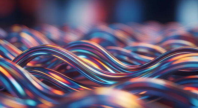 Vibrant colorful wavy metallic wire strands.