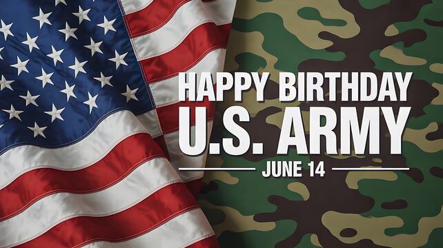 Happy birthday us army june 14 patriotic concept with american flag and camouflage background | category: culture & religion | type: illustration