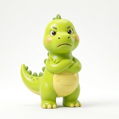 Fototapeta premium Angry 3D dinosaur mascot with serious expression, standing in a calm pose. isolated on white background.