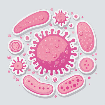 Pink Cartoon Bacteria and Viruses Collection