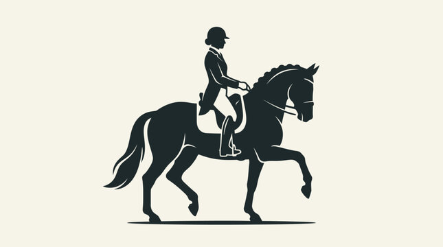 Minimalist Silhouette of a Dressage Horse and Rider Performing an Equestrian Sport Competition Movement