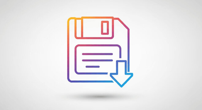 Save icon with download arrow, retro floppy disk, data storage, digital download concept
