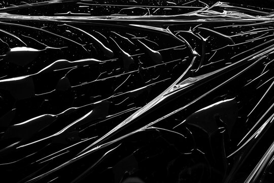 transparent plastic film wrap overlay texture on black background