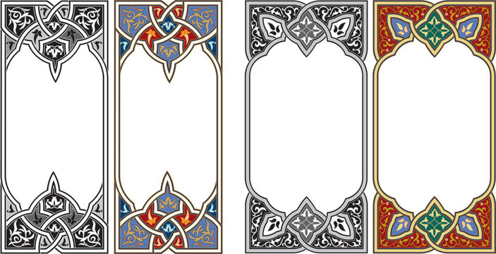 Decorative gothic style frames with intricate patterns and color variations