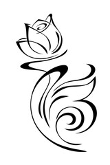 Fototapeta premium decorative element with a stylized flower on a stem with leaves and curls; graphic design