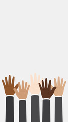 Obraz premium Flat design illustration of businessmen hand in suit raising their hands. Business concept.