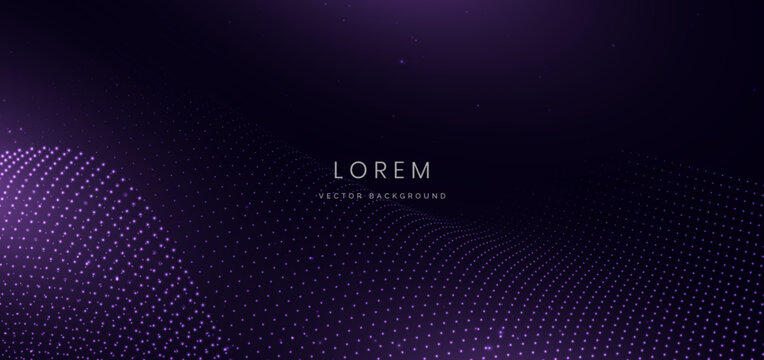 Abstract Purple Particle Wave with Dotted Grid Futuristic Background.