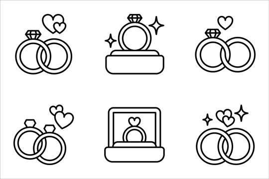 wedding ring icon set, love and marriage symbol, vector illustration on white background
