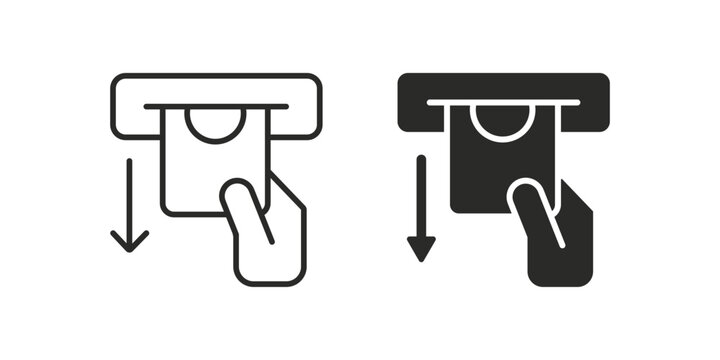 Vector illustration showing a hand inserting a card into a slot with a down arrow indicating motion
