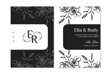 Floral wedding invitation template with minimalist botanical line art  © fitradp