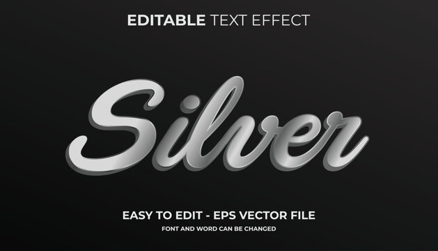 Silver chrome editable text effect, Script text style