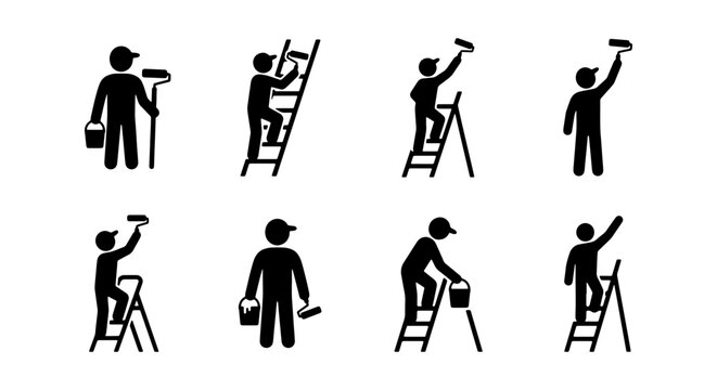 vector painting tools and activities on ladders for various tasks
