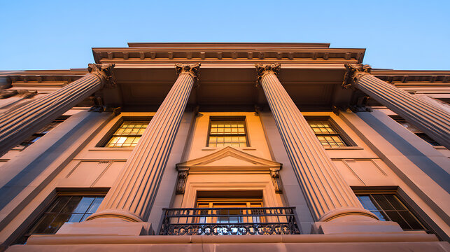 Classical building facade with columns emphasizing precision, focus, and dedication